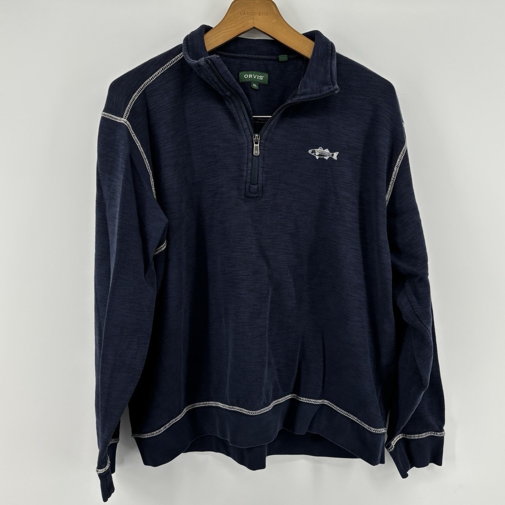 Orvis Tencel Pima Cotton Blend Quarter Zip Pullover Men XL Blue Sweatshirt‎